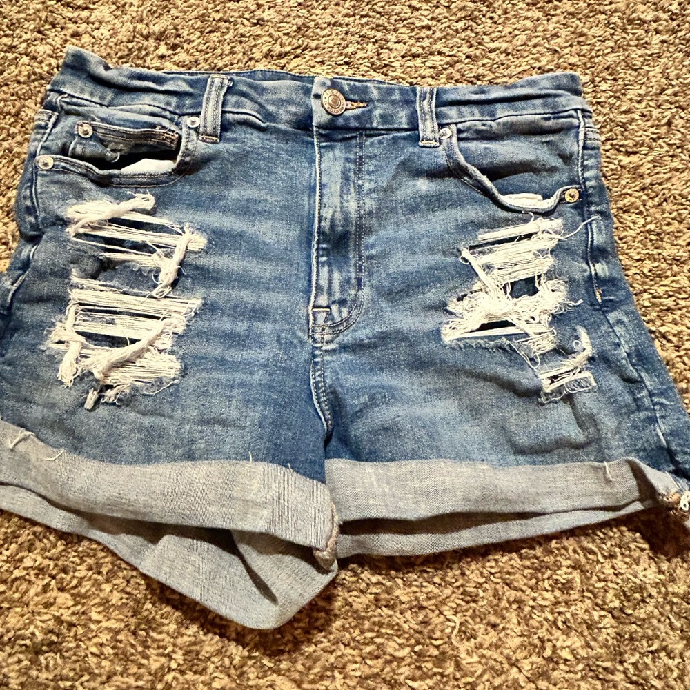 American Eagle Outfitters Blue Distressed Denim Shorts